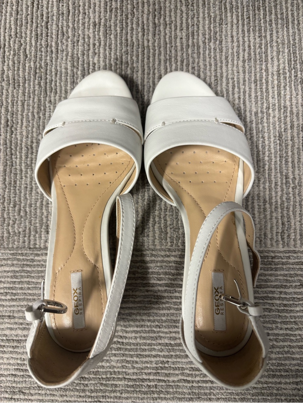 Geox White Leather Open-Toe Slingback Sandals